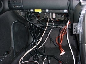 v2wiringshot1.jpg - As before lots of cables ( some of which where already installed from v1 ) where in place and the excess behind the glove box