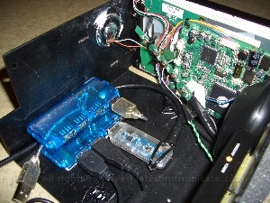 doubledinscreenbuild31.jpg - At last I could fit every thing in. Here you can see ( in no particular order ), two hubs, Silabs FM Radio, the RF remote receiver, my USB GPS with external connection. The pads on the side where packing which came with the Connects2 kit how ever I used them to hold the screen in as there was no real way to fit the WRX kit to the dash